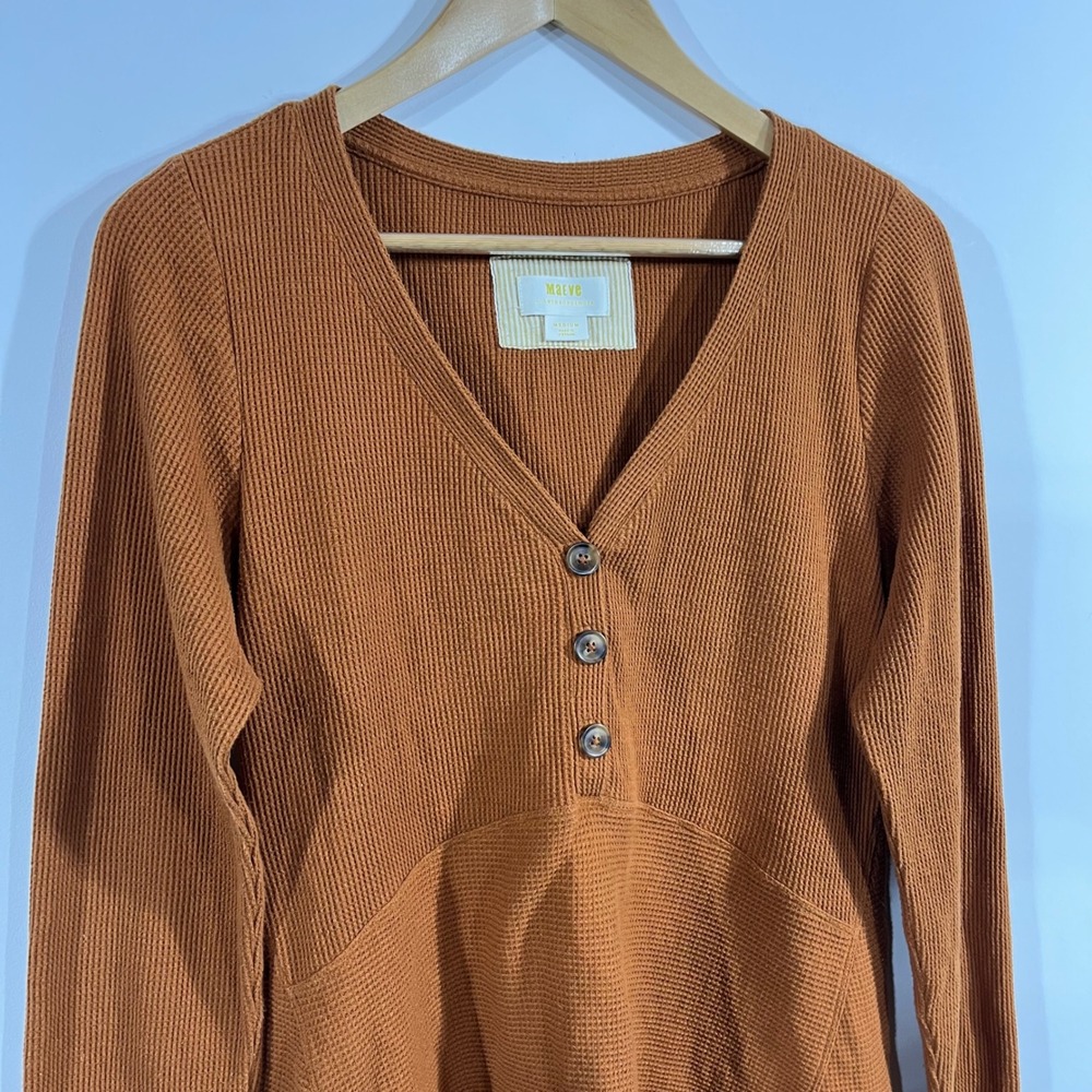 Maeve Fairy Grunge Asymmetrical Thermal Waffle Knit Henley Top Women Medium Boho - Picture 2 of 9